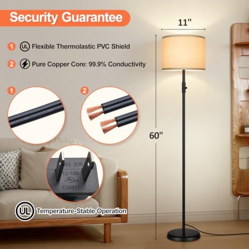 Floor Lamp Simple Design with Shade, Small Tall Lamps for Living Room Bedroom Office Dining Room Kitchen-Black - Image 6