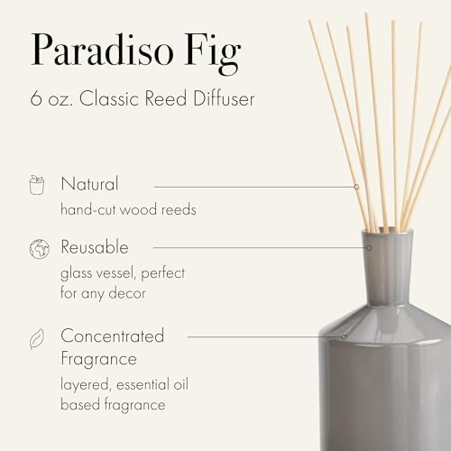 LAFCO New York Classic Reed Diffuser, Paradiso Fig - 6 oz - Up to 3 Months Fragrance Life - Reusable Glass Vessel - Natural Wood Reeds - Made in the USA - Image 2
