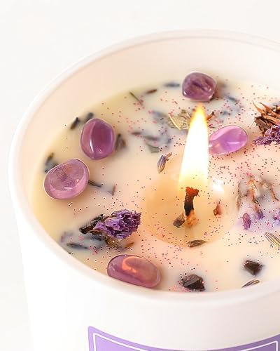 AOOVOO Lavender Scented Candles for Women - Aromatherapy Candle with Crystals Inside, 5oz Soy Candles for Home Scented, Birthday Gifts Christmas Candle for Women Mom - Image 3