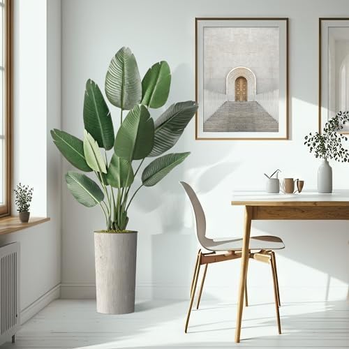 Artificial Tree in Modern Swirl Pattern Planter, Fake Bird of Paradise Silk Tree for Indoor and Outdoor Home Decoration - 67" Overall Tall (Plant Pot Plus Tree) - Image 6