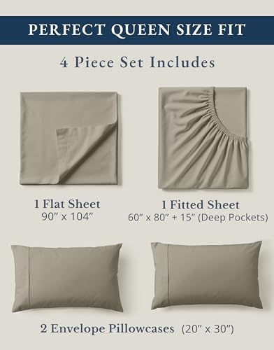 Lane Linen Queen Bed Sheets 100% Organic Cotton Percale Cooling - Silver - Image 4