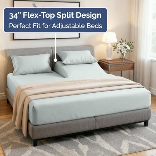 Flex Top Split Head King 4 Piece Sheet Set - Soft & Breathable - Ice Blue - Image 4