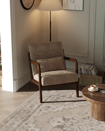 Garvee Mid Century Accent Chair, Upholstered Armchair with Lumbar Pillow by Garvee