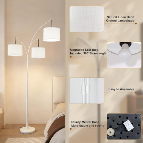 3 Light Dimmable Arc Floor Lamp, LED Tall Standing Lamp with Remote - Image 3