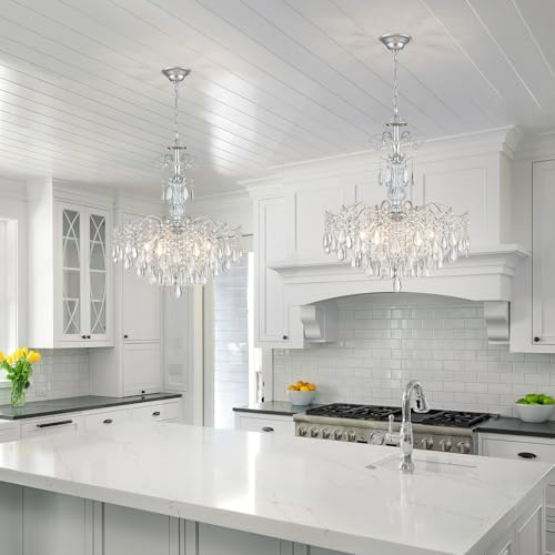 WUZUPS 6-Light Crystal Chandelier Pendant Ceiling Light Modern Lighting Fixture for Bedroom Hallway Bar Kitchen Bathroom, H 25.6" W21.7, E12 Base, Silver - Image 7