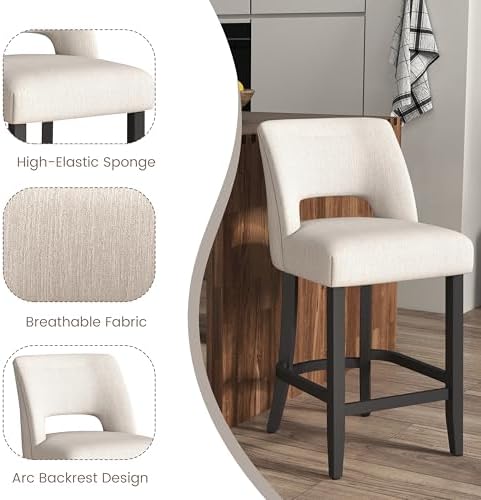 VKNOW Bar Stools Set of 6, 26" Upholstered Counter Height Bar Stools - Image 5