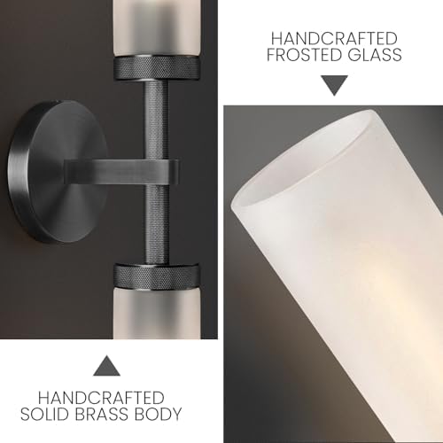2Pc 30" Knurled Black 2 Light Wall Sconces, Long Modern Hardwired Bathroom Vanity Light, Frosted Glass Tube Linear Modern Wall Light Fixtures, for Mirror, Bedroom, Living Room, Hallway - Image 5