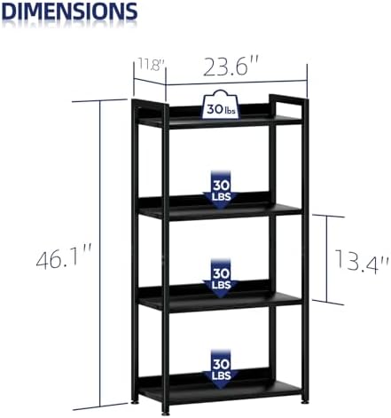 NUMENN Bookshelf, 4 Tier Freestanding Shelving Unit, Black - Image 3