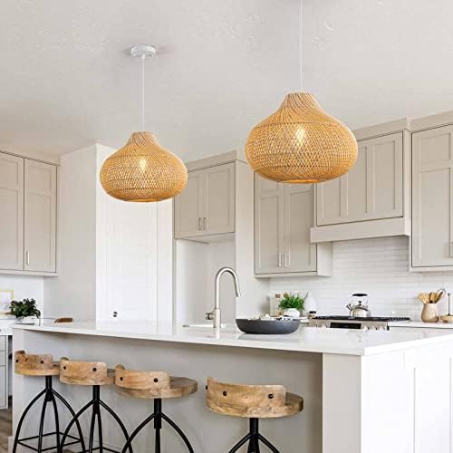 Rattan Pendant Light, 16.5" Hand-Woven Wicker Chandelier Boho Hanging Light Fixture, Farmhouse Natural Raindrop Basket Ceiling Light for Dining Room Kitchen Island Bedroom Living Room, E26 - Image 5