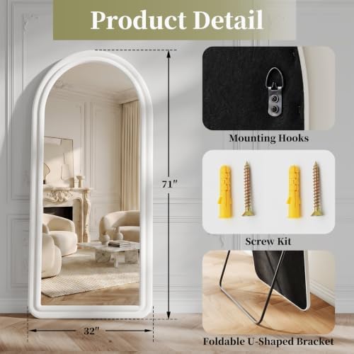 Koonmi 71"x32" Arched Full Length Mirror, Floor Mirror with Stand - Image 6