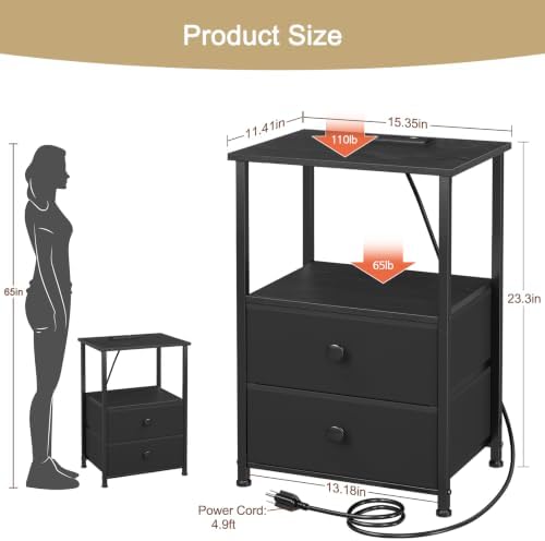 LOAKEKEL Nightstands Set of 2, Night Stand with Charging Station - Image 3