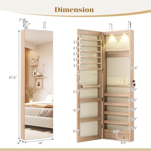 GIANTEX Wall or Door Mounted Jewelry Armoire with Full Length Mirror, 47.5" - Image 7