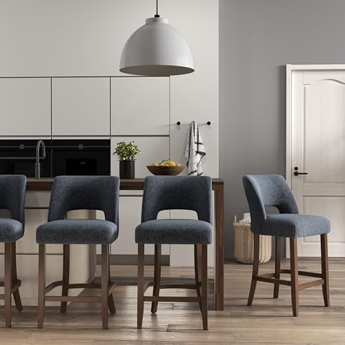 VKNOW Bar Stools Set of 2, 26" Fabric Counter Height Bar Stools, Navy Blue - Image 5