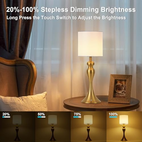 Cordless Table Lamp Rechargeable, Battery Fabric Bedside Touch Light, Brass - Image 5