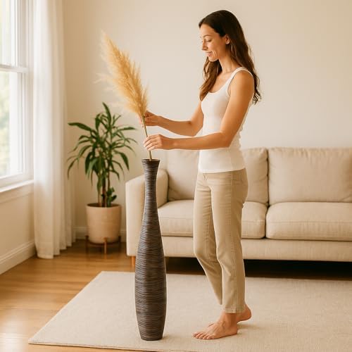 Leewadee Large Floor Vase 41 inches Mango Wood for Pampas Grass, Dried Flowers - Image 2