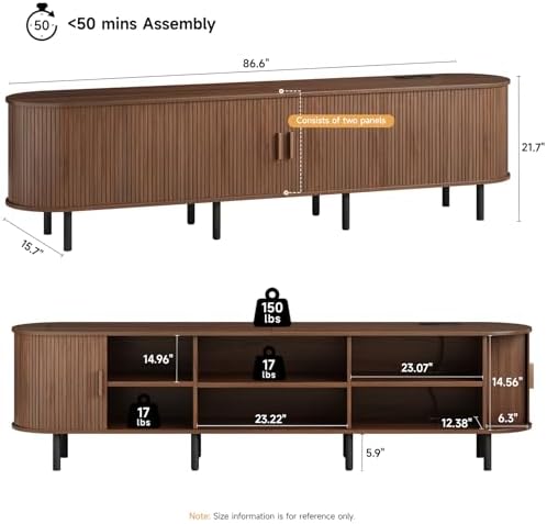 ONBRILL 86.6" TV Stand with Power Outlet & Storage for TVs up to 90“ Walnut - Image 2