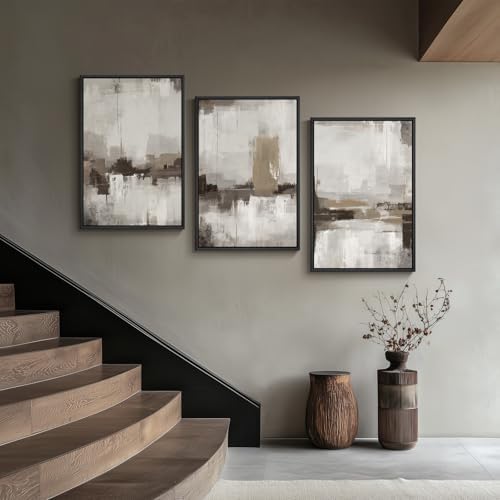 Large Framed Neutral Abstract Wall Art for Living Room, Set of 3 24x36 In - Image 4