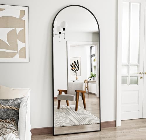 Prywot Arched Full Length Mirror, 58"x18" Floor Mirror with Stand, Black by Prywot