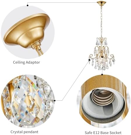 WUZUPS Crystal Chandelier 1-Light Pendant Ceiling Light Modern Lighting Fixture for Bedroom Hallway Bar Kitchen Bathroom, H 15.7" x W 13.8", E26 Base, Gold - Image 3
