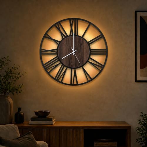 20" Silent Wall Clock – Glow Night Light, Battery Operated by Casaformia
