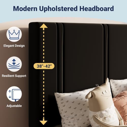 Allewie Twin Platform Bed Frame with Velvet Upholstered Headboard - Image 4