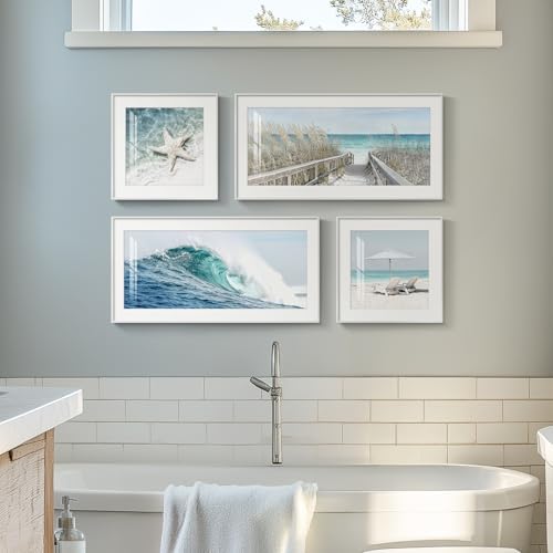 Framed Coastal Wall Art for Living Room, 4 Piece Beach Surf Ocean Artwork - Image 4