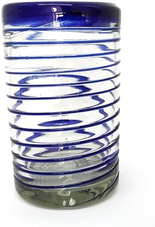 Cobalt Blue Spiral 14 oz Drinking Glasses (set of 6), Recycled Glass, Lead-free, Toxin-Free (Drinking) - Image 2
