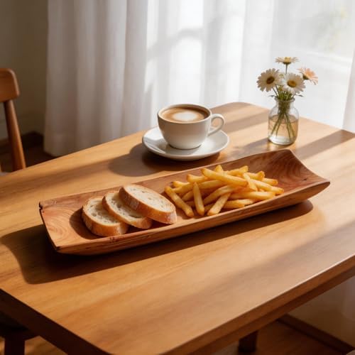22.8" Hand-Carved Cedar Wood Dough Bowl, Long Fruit Bowl,Natural - Image 6