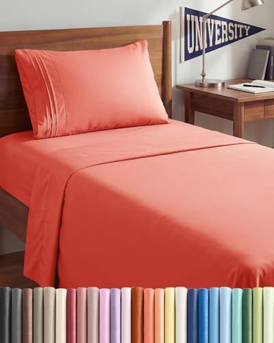Twin XL 3 Piece Sheet Set - College Dorm Room Essentials - Coral by CGKUnlimited
