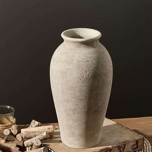 Vanselia Ceramic Flower Vase Home Decor - Large Tall Farmhouse Table Vases Rustic Vintage Living Room Kitchen Bedroom Decorations for House Book Shelf Office Coffee Desk Dining Fireplace (12" Retro) - Image 2