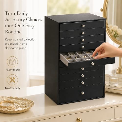 GUKA 10 Layer Jewelry Box with Drawers, Large Jewelry Organizer, Black/10 layer - Image 3