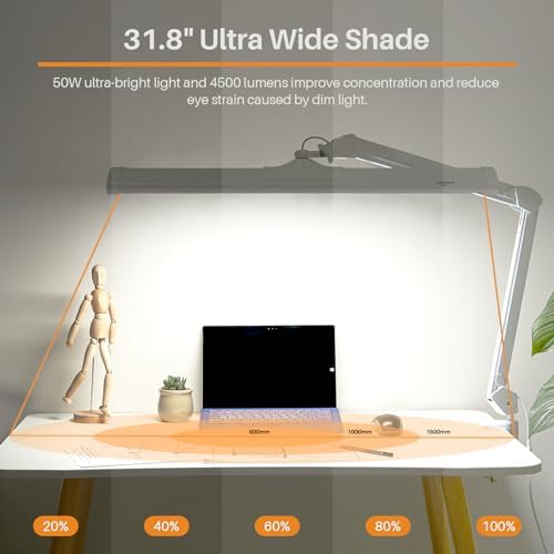 32-Inch LED Architect Desk Lamp with Clamp, 50W 4500LM, White - Image 2