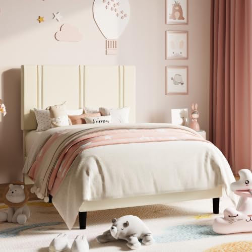 Allewie Twin Platform Bed Frame with Velvet Upholstered Headboard - Image 3