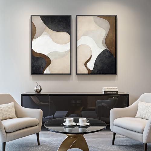 Large Framed Modern Abstract Wall Art for Living Room Set of 2, 24x36 In - Image 4
