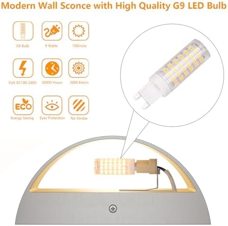 Aipsun Nickel Modern LED Wall Sconce Hardwired Indoor Wall Lights 1 Pack Up and Down Wall Mount Light for Living Room Bedroom Hallway Corridor Conservatory Warm White 3000K(with G9 Bulbs) - Image 6