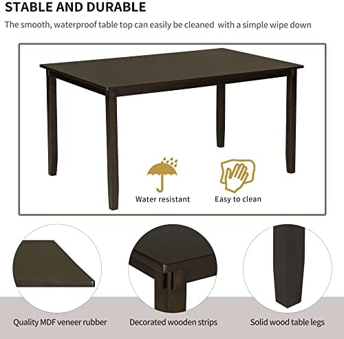 6-Piece Rustic Farmhouse Wood Dining Set, Espresso - Image 6