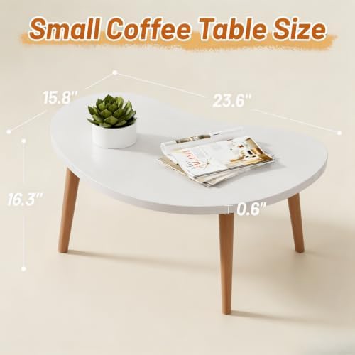 Small Coffee Table, Low Table with Solid Wood Legs, 23.6" Mini Oval Accent Table Side End Table, Floor Table Desk for Sitting on The Floor, Coffee Tea Table for Living Room, Dorm, Apartment, White - Image 2