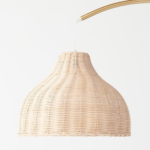 Brightech Lark Arc Lamp for Living Rooms & Offices, Floor Lamp with Unique Hanging Wicker Shade, Standing & Tall for Bedroom Reading, Matches Boho and Other Living Room Decor, Brass - Image 5