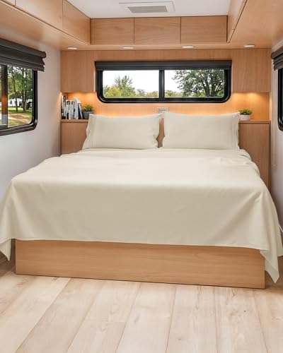 Short Queen Size 4 Piece Bed Sheet Set - RV Short Queen Sheets - Wheat by CGKUnlimited