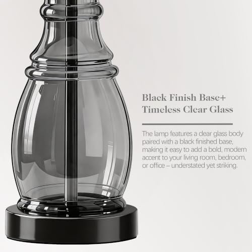 ROTTOGOON Glass Table Lamp Set of 2, Modern Table Lamps for Living Room Bedroom, Bedside Desk Lamps Vintage Nightstand Lamps with Linen Shades, 22", Black - Image 5