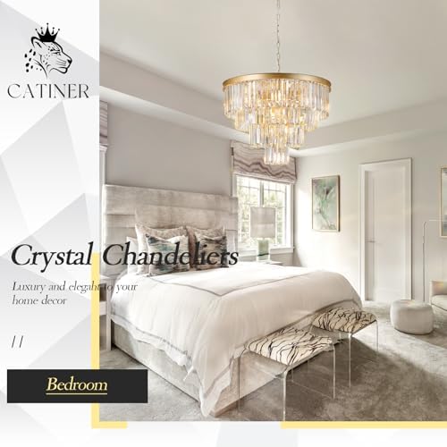 CATINER 24" Modern Crystal Chandelier,12-Light Gold Round Light Fixture - Image 4