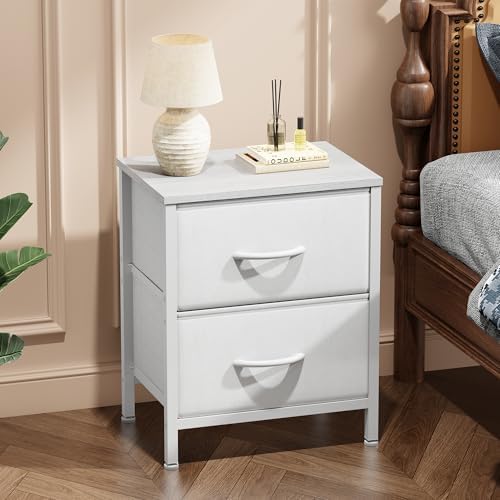 Sweetcrispy Nightstand Set of 2 with 2 Storage Drawers, 20" Height Small Bed Side Furniture End Table, Wooden Top Fabric Cabinet Kids Mini Dresser for Bedroom, Closet, Entryway, College Dorm - Image 2