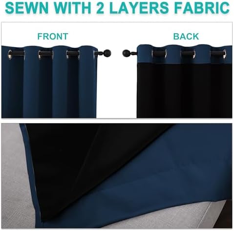 NICETOWN Moroccan Blue Full Shade Curtain Panels, Pair of Energy Smart & Noise Blocking Out Blackout Drapes for Dining Room Window, Thermal Insulated Guest Room Lined Window Dressing(55 x 78 inch) - Image 5