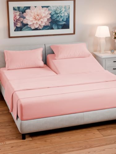Flex Top Split Head King 4 Piece Sheet Set - Soft & Breathable - Baby Pink - Image 2