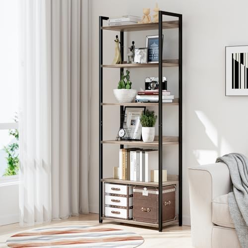 NUMENN Bookshelf, 6 Tier Freestanding Shelving Unit, Grey - Image 2