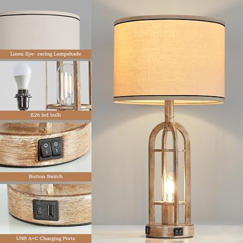 SRJJA 24" Farmhouse Table Lamps for Living Room Bedroom Set of 2, USB A+C - Image 5
