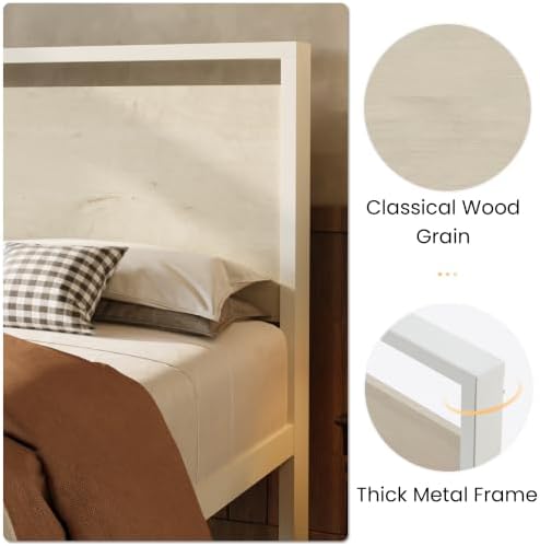 SHA CERLIN 14 Inch King Metal Platform Bed Frame with Wooden Headboard and Footboard, No Box Spring Needed, Large Under Bed Storage, Heavy Duty Slats Support, White Washed Oak - Image 5