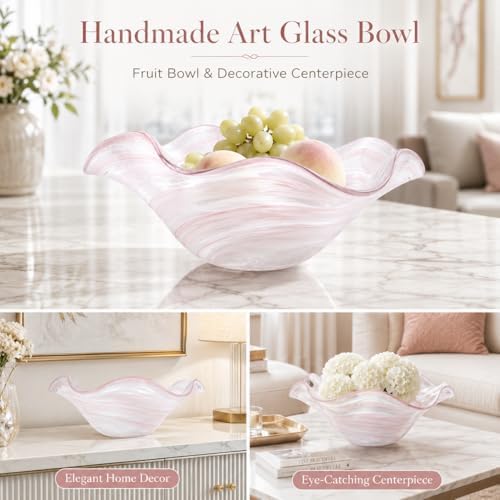 Hand Blown Glass Bowl Decorative Dish Fruit Bowl Home Decor - Image 4