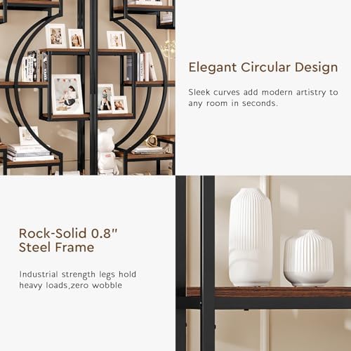 HolliWill 70.8" Tall Bookshelf Set of 2, 79" Wide Geometric Display Shelf with 18 Open Storage Shelves, Etagere Bookcase with Metal Frame – Anti-Tip & Adjustable Feet, Rustic Brown - Image 6