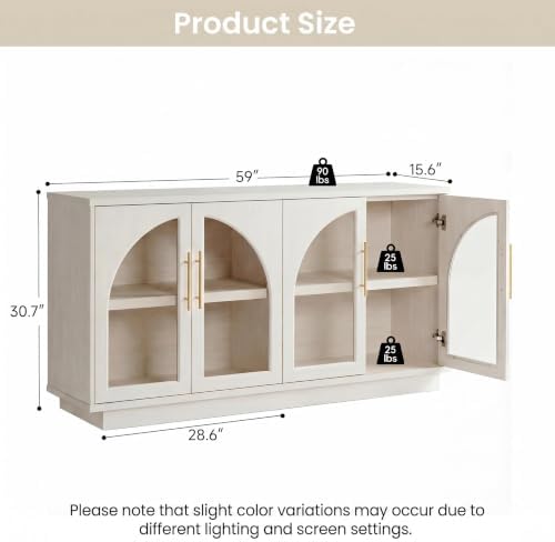 Fatmok 59" Arched Glass Sideboard Buffet Display Cabinet,White Oak - Image 2
